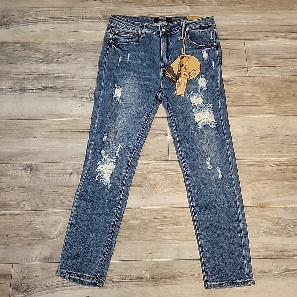 Monkey Ride Jeans Womens 17/33‎ Blue Distressed Denim NEW